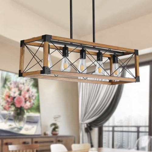 5 Lights Vintage Farmhouse Chandelier For Kitchen, Living Room, Dining Room Walnut - No Bulbs - Velora