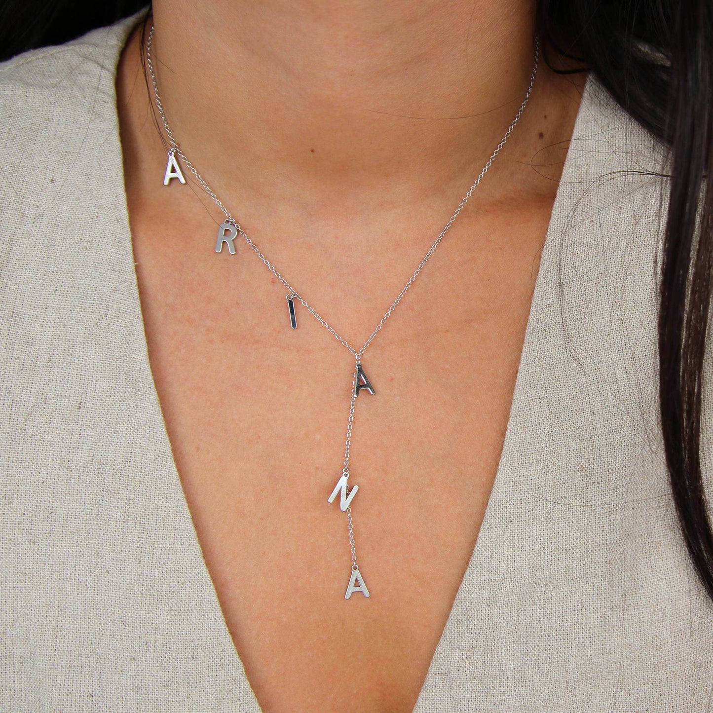 Lariat Y Name Necklace Lariat Name Necklace Dainty Name Necklace Bubble Letters Necklace For Women - Velora