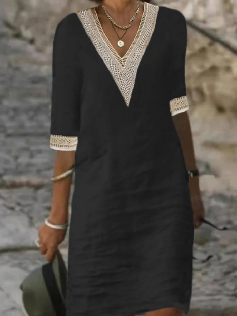 Autumn Chic Women's V-Neck Dress