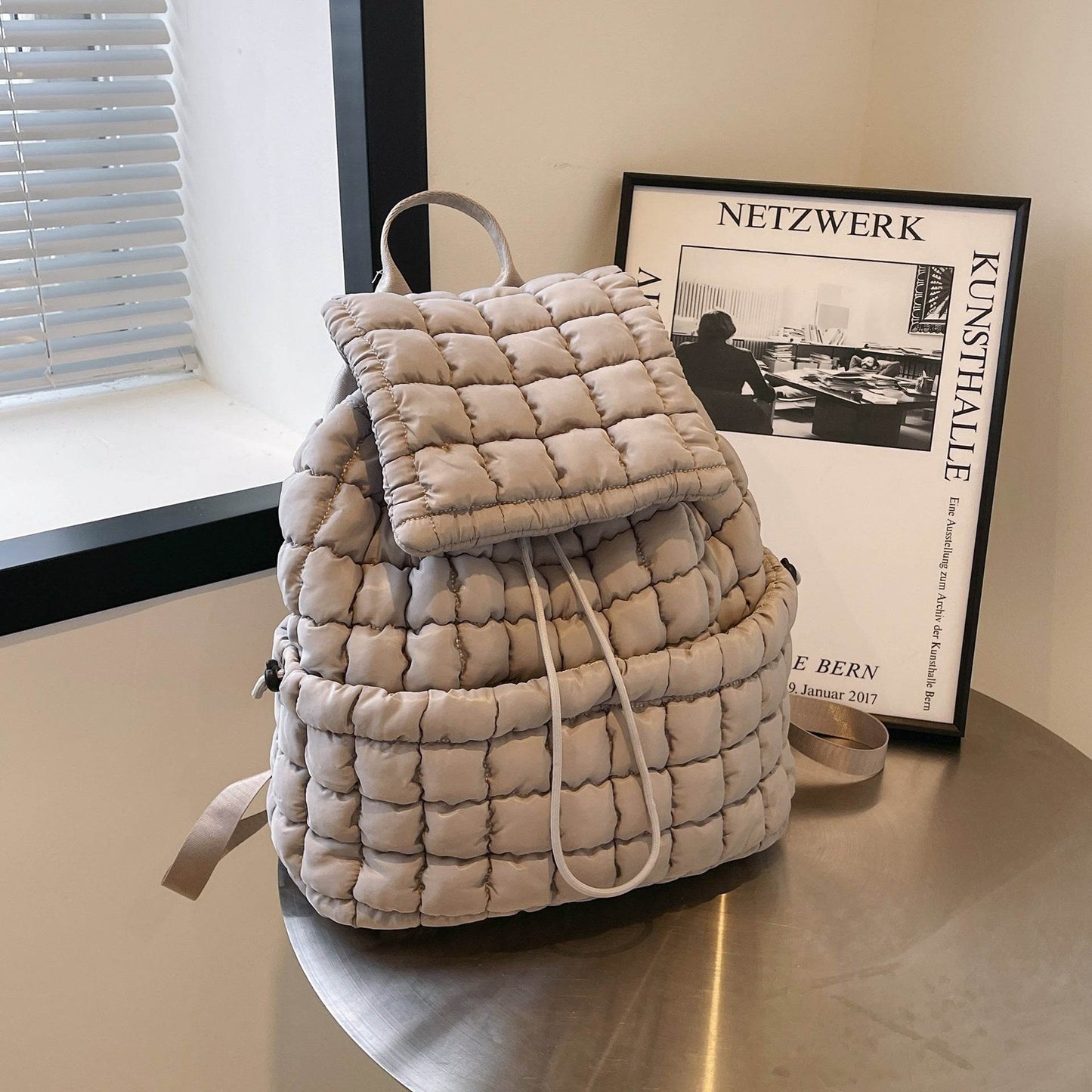 Candy Color Quilted Women Backpack Puffy Down Padded School Bag Large Cotton Travel Back Pack Bags For Women Plaids Shoulder Bag - Velora