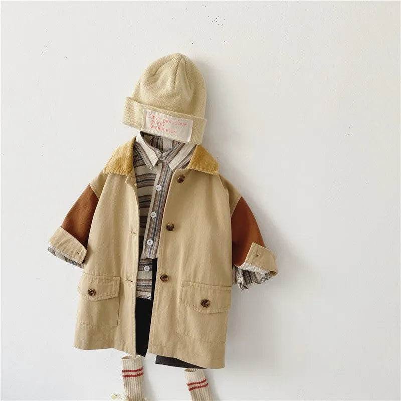 Windbreaker Sleeve Color Contrast Small Lapel Medium Long jacket kids - Velora
