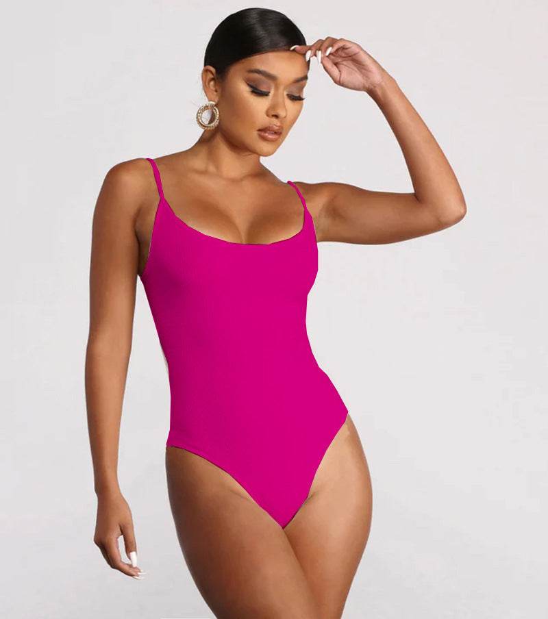 Summer Bikini Backless String Large Size Sexy Solid Color Triangle One-piece Swimsuit Womens Clothing - Velora