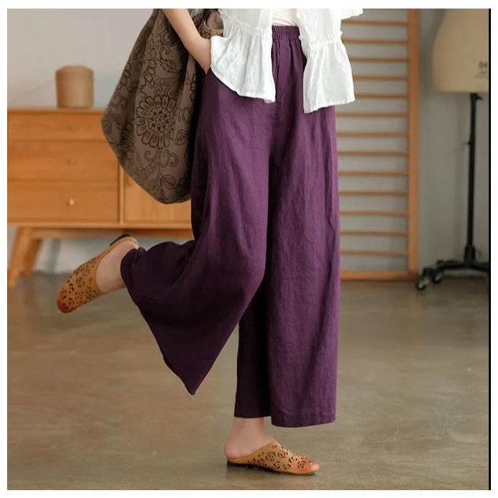 Cotton And Linen Cropped Wide-leg Casual Straight Breathable Slim Fit Casual Pants - Velora