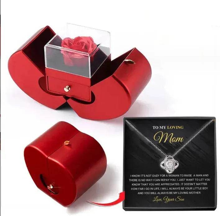 Fashion Jewelry Box Red Apple Christmas Gift Necklace Eternal Rose For Girl Mother's Day Valentine's Day Gifts With Artificial Flower Rose Flower Jewelry Box - Velora