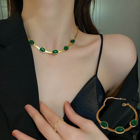 Fashion Jewelry Green Stone Crytal Snake Chain Multilayer Necklace For Women Pendant Boho Fashion Jewelry Gift - Velora
