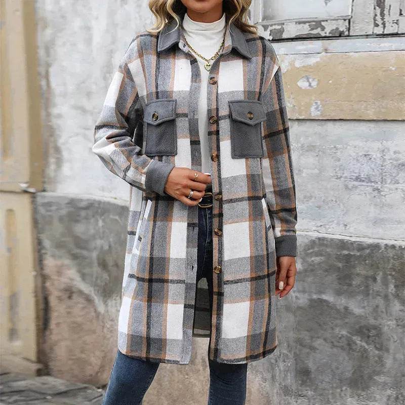 plaid jacket womens outfit Winter cashmere Jacket Outwear for women - Velora