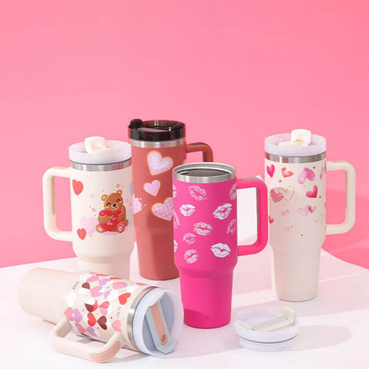 40 Oz Tumbler With Handle Straw Insulated, Stainless Steel Spill Proof Vacuum Coffee Cup Tumbler With Lid Tapered Mug Gifts For Valentine Lover Suitable For Car Gym Office Travel - Velora