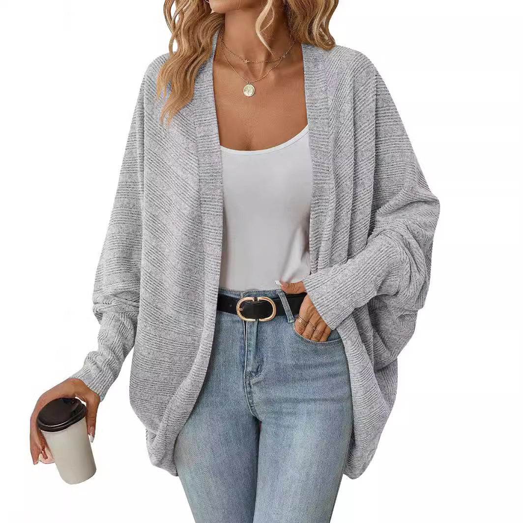 Women's Fashionable Batwing Sleeve Cardigan Loose Knitted Coat - Velora