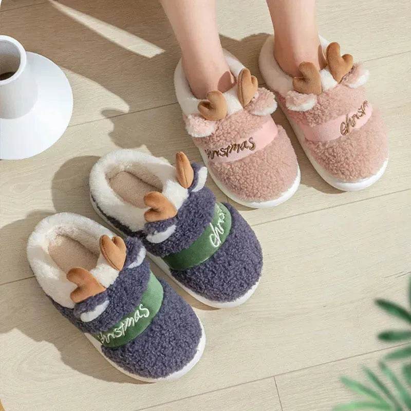 Christmas Shoes Winter Home Slippers Elk Soft Cozy Bedroom Slipper Slip On House Shoes - Velora