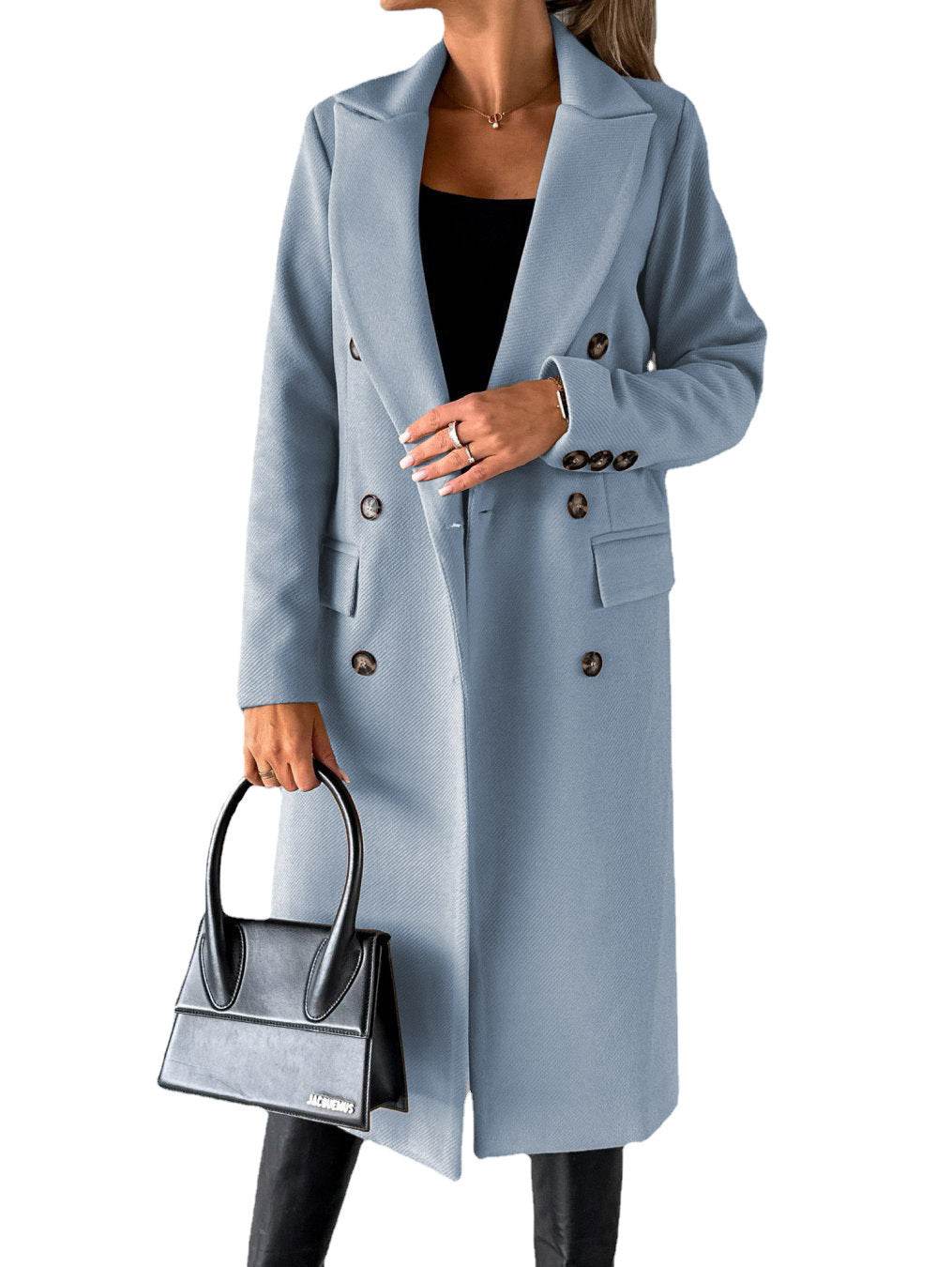 Long Sleeve Lapel Coat Winter Fashion Solid Double Breasted Slim Long Jacket Womens Clothing - Velora