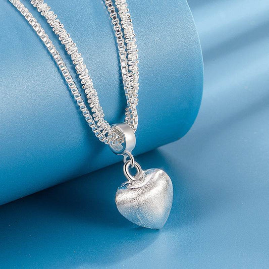 Double Layer Brushed Heart Pendant Necklace For Women High-end Feel Light Luxury Necklace Collarbone Chain Fashion Jewelry - Velora
