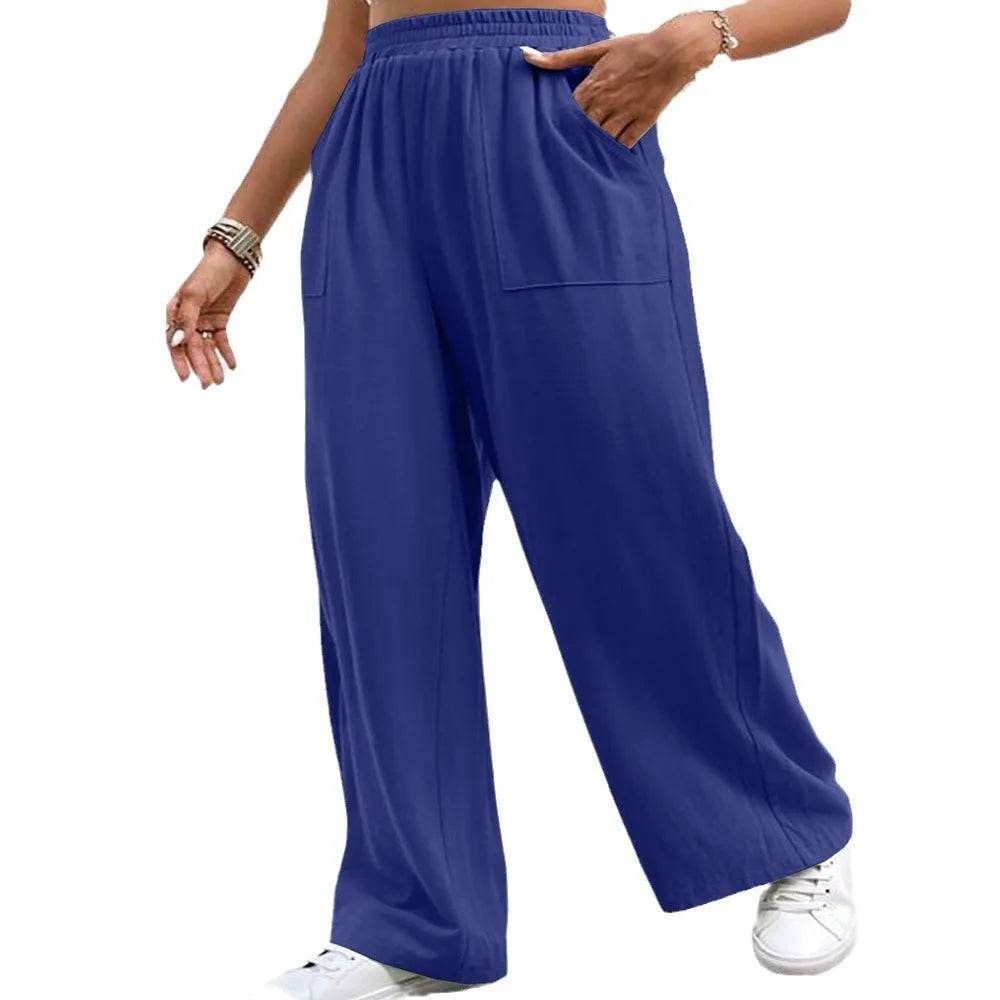 Women Middle-waisted Straight-leg Pants Loose Sports Pocket Casual Trousers - Velora