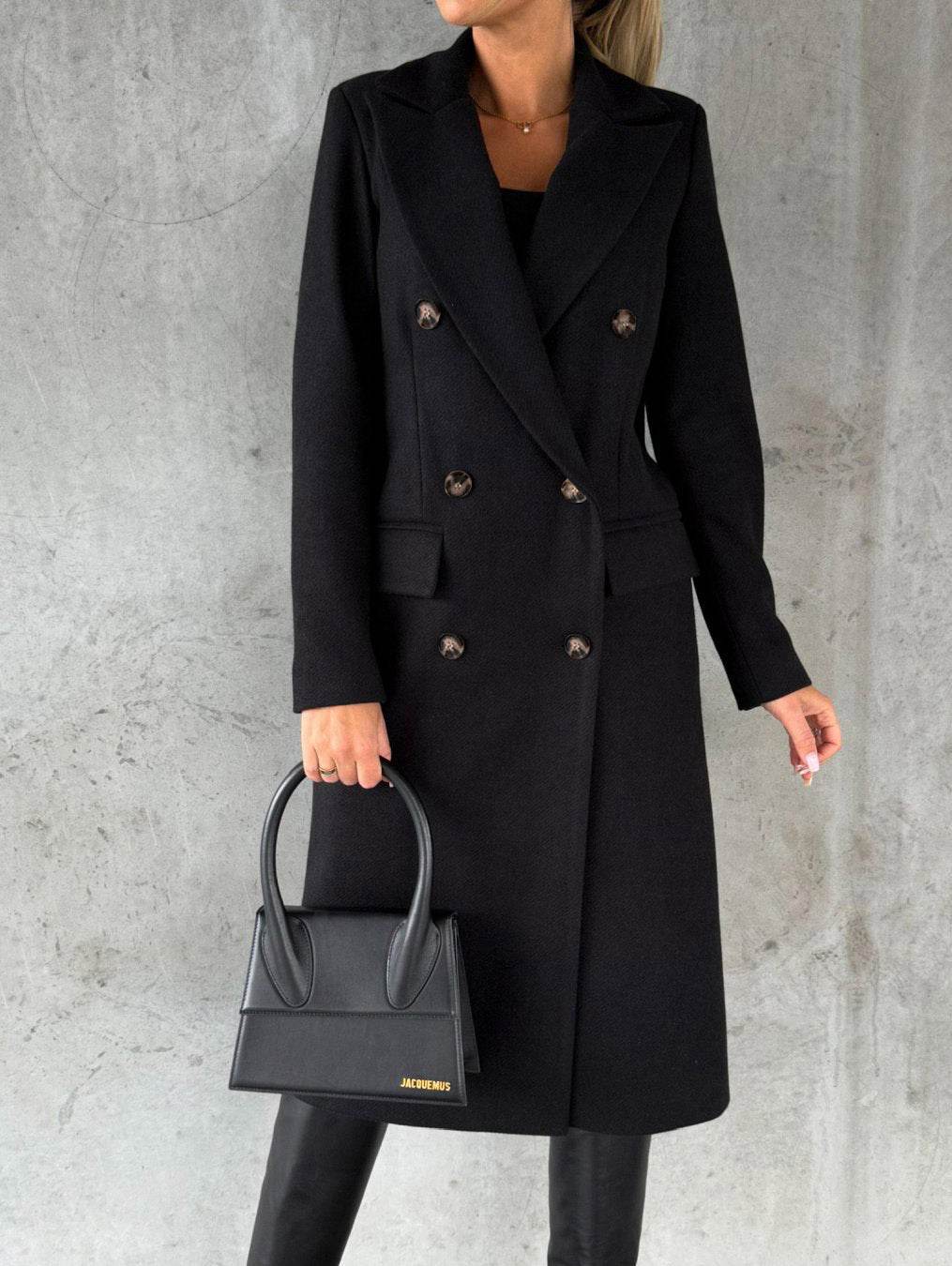 Long Sleeve Lapel Coat Winter Fashion Solid Double Breasted Slim Long Jacket Womens Clothing - Velora