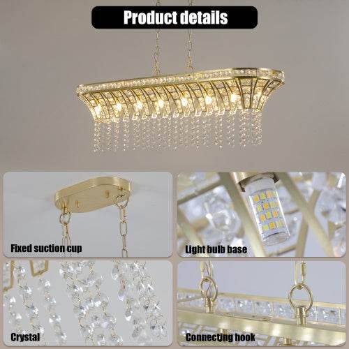Modern Champagne Gold Kitchen Island Lamp - Oval Crystal Ceiling Chandelier - Velora
