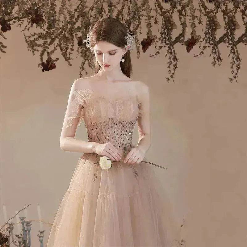 Champagne-colored Host Starry Sky Toasting Dress With Strapless - Velora