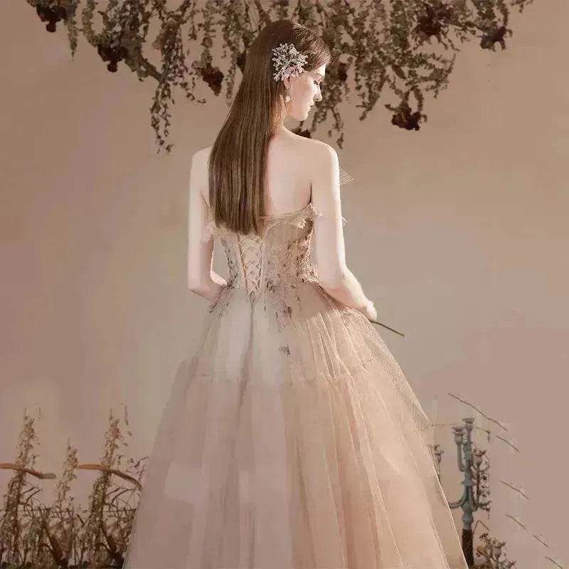 Champagne-colored Host Starry Sky Toasting Dress With Strapless - Velora