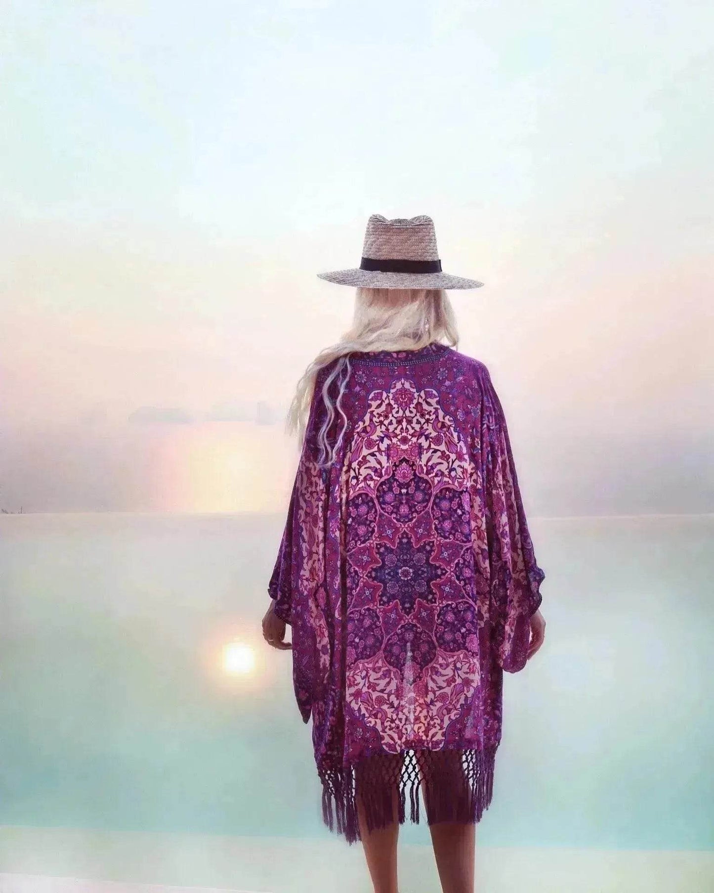 Chiffon Beach Resort Wear Purple Orientation Flower Beach Bikini - Velora