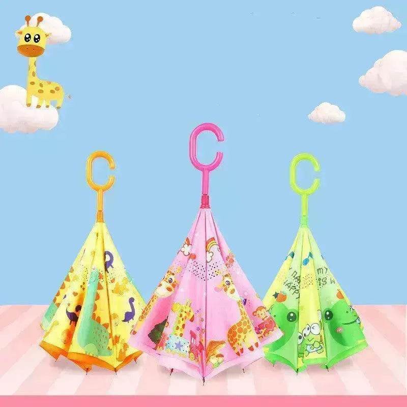 Children's Colorful Handle Reverse Umbrella Set Baby Cartoon Umbrella - Velora