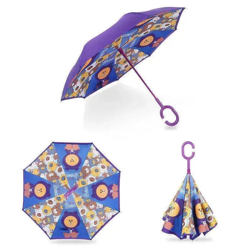 Children's Colorful Handle Reverse Umbrella Set Baby Cartoon Umbrella - Velora