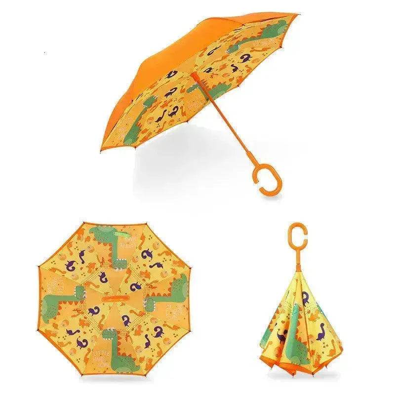 Children's Colorful Handle Reverse Umbrella Set Baby Cartoon Umbrella - Velora
