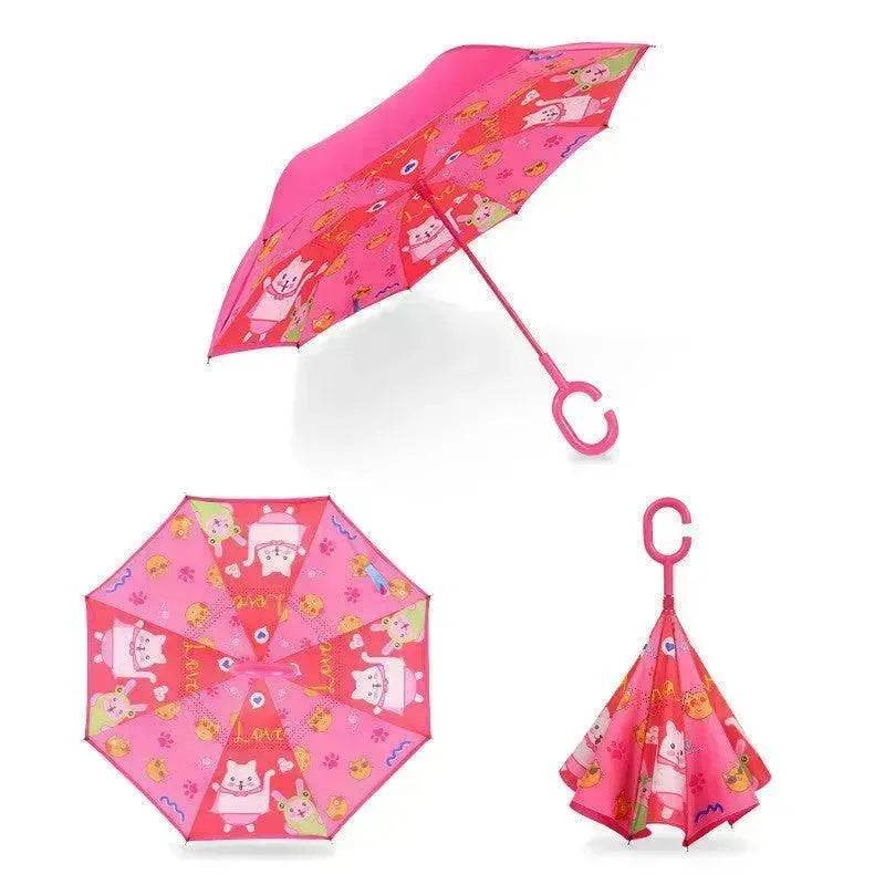 Children's Colorful Handle Reverse Umbrella Set Baby Cartoon Umbrella - Velora