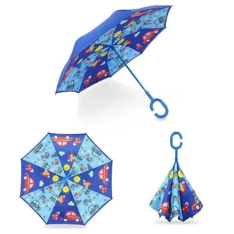 Children's Colorful Handle Reverse Umbrella Set Baby Cartoon Umbrella - Velora