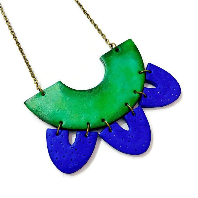 Clay Collar Statement Necklace Painted Green Blue - Velora Luxury Fashion