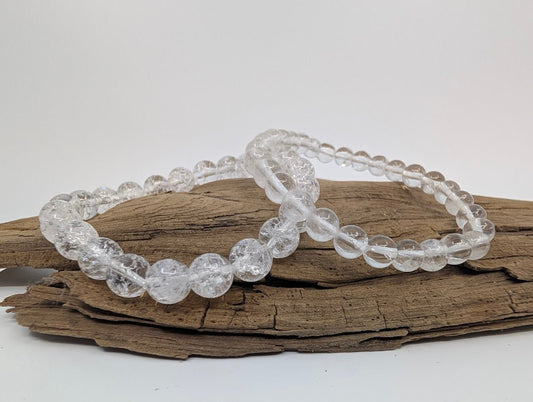 Clear Crackle Quartz Bracelet — 6mm & 8mm Beads