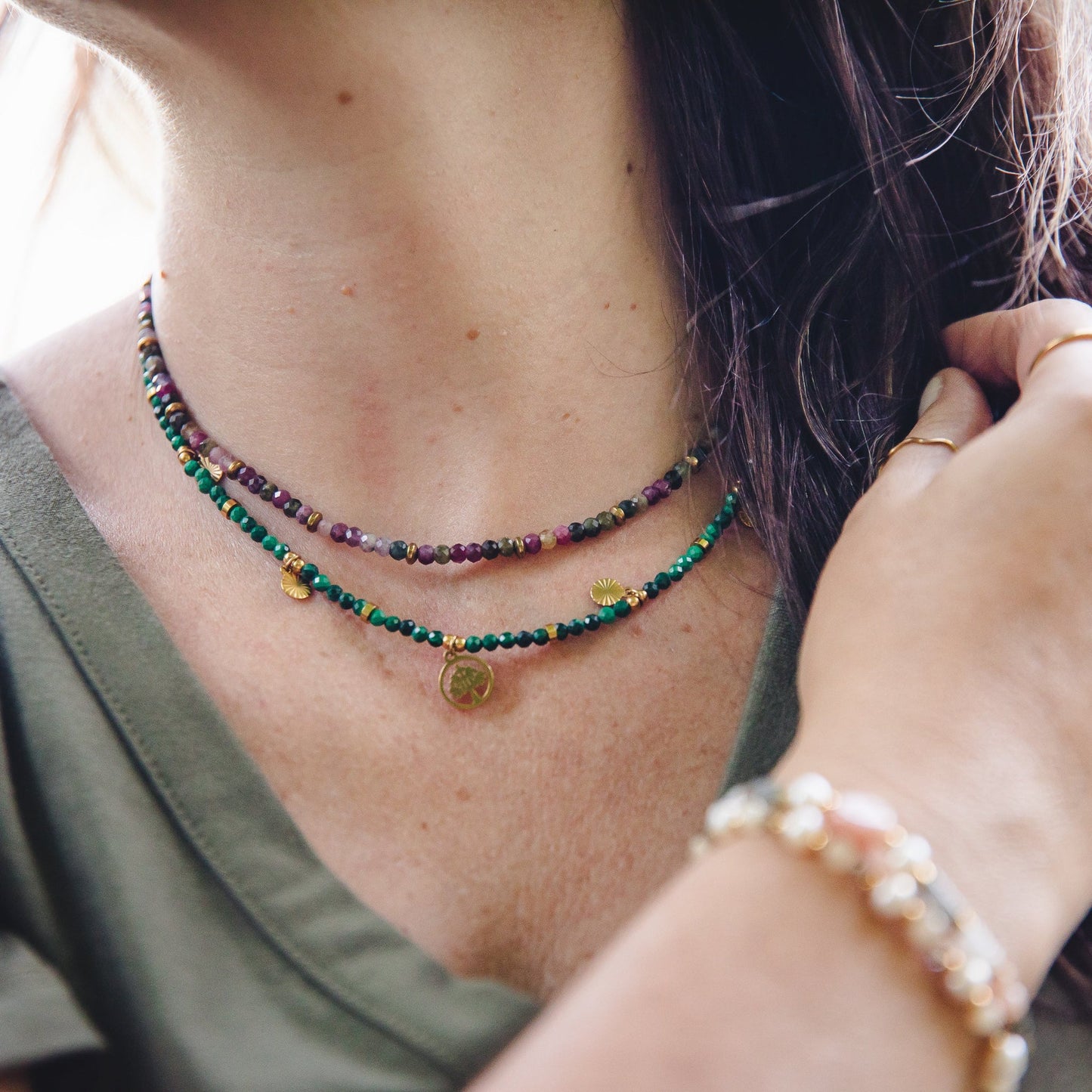 DEMETER | Collier en Malachite avec pendentif arbre de vie