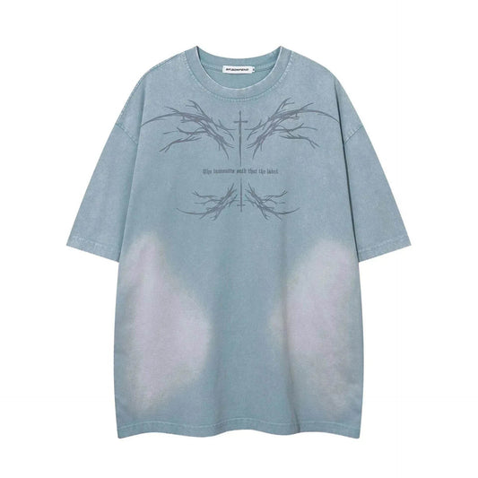 Color-contrasting Pattern Printed Short Sleeved T-shirt - Velora