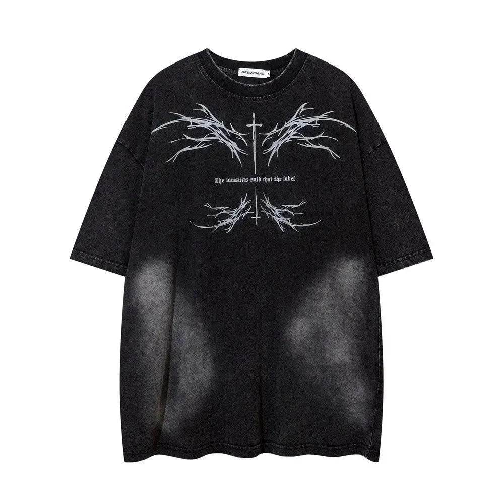 Color-contrasting Pattern Printed Short Sleeved T-shirt - Velora