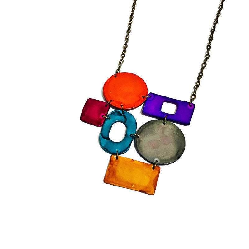 Colorful Geometric Bib Necklace & Statement Earrings - Velora Luxury Fashion