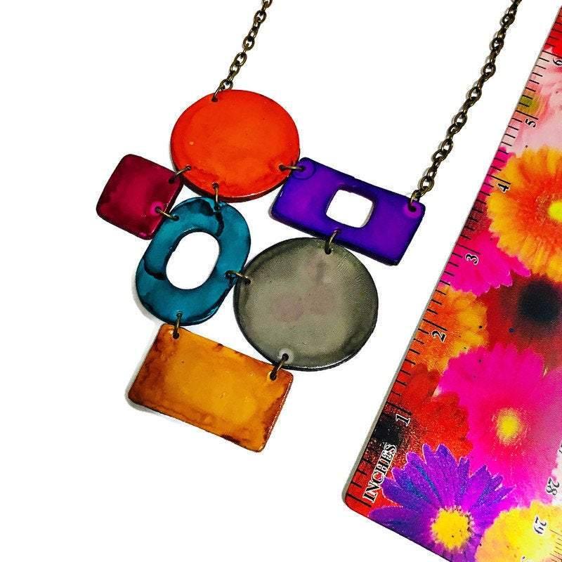 Colorful Geometric Bib Necklace & Statement Earrings - Velora Luxury Fashion