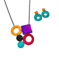 Colorful Geometric Necklace with Turquoise Hoop Earrings, Polymer Clay Jewelry Set Hand Painted - Velora Luxury Fashion