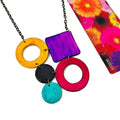 Colorful Geometric Necklace with Turquoise Hoop Earrings, Polymer Clay Jewelry Set Hand Painted - Velora Luxury Fashion