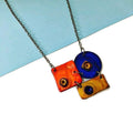 Colorful Geometric Pendant Necklace Handmade & Painted in Orange Blue Yellow - Velora Luxury Fashion