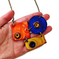 Colorful Geometric Pendant Necklace Handmade & Painted in Orange Blue Yellow - Velora Luxury Fashion