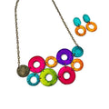 Colorful Jewelry Set with Linked Statement Necklace & Matching Earrings Handmade & Painted - Velora Luxury Fashion