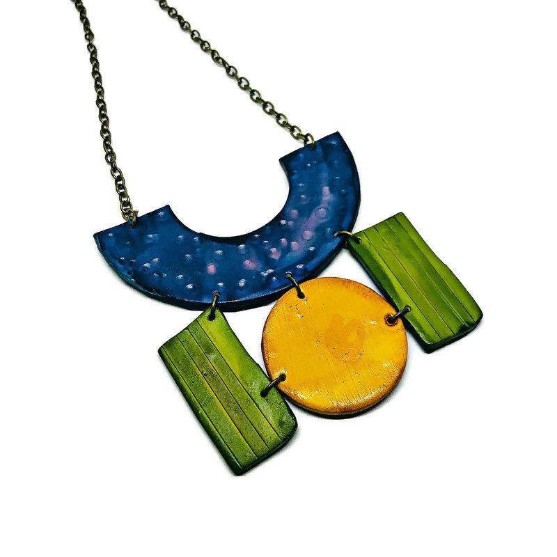 Colorful Painted Statement Necklace with Geometric Design - Velora Luxury Fashion