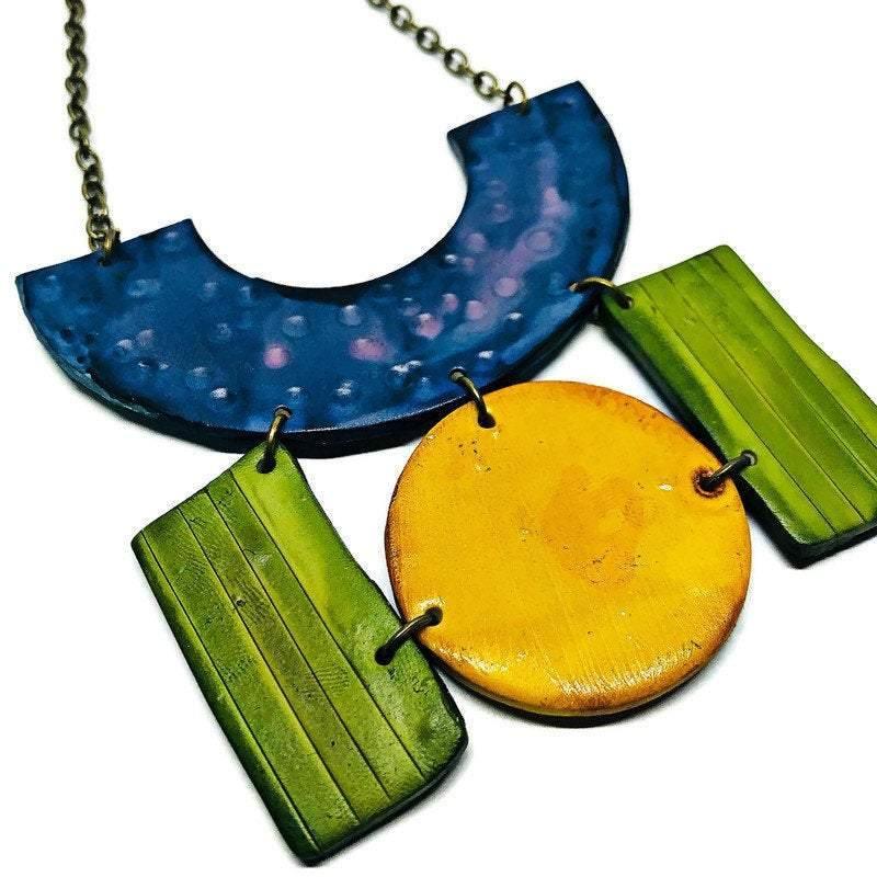 Colorful Painted Statement Necklace with Geometric Design - Velora Luxury Fashion