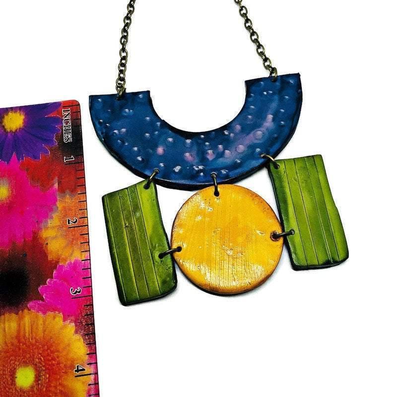 Colorful Painted Statement Necklace with Geometric Design - Velora Luxury Fashion