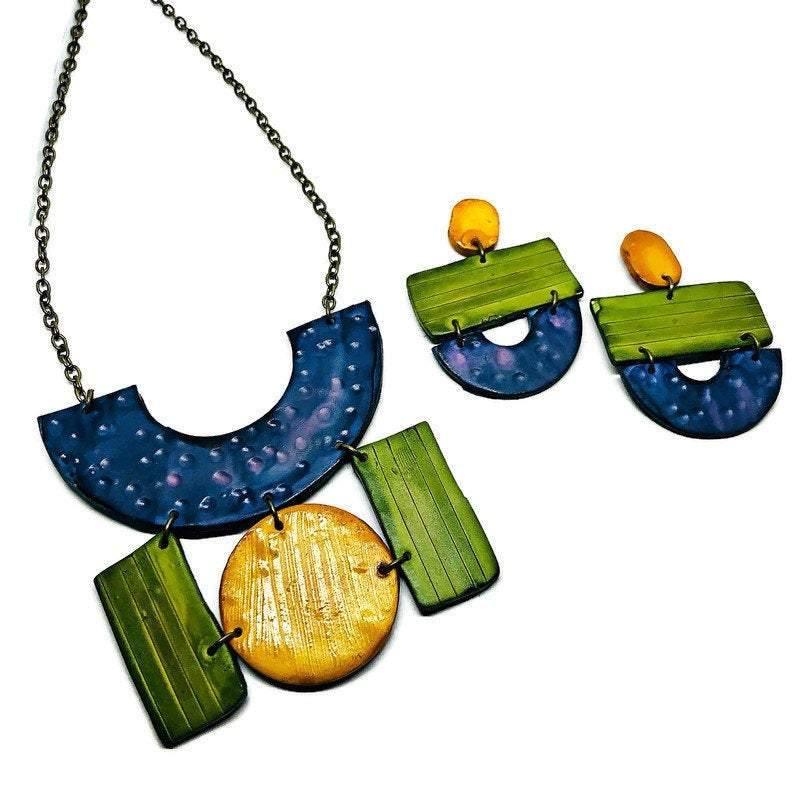 Colorful Painted Statement Necklace with Geometric Design - Velora Luxury Fashion