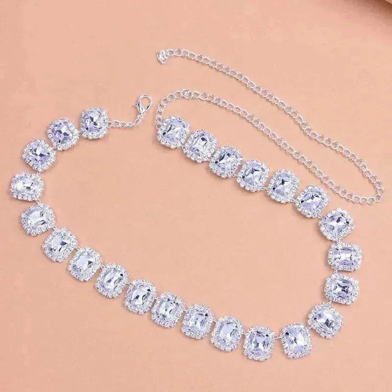 Crystal Rhinestone Fashion Square Stone Necklace for Women Wedding Bridesmaid Necklaces - Velora