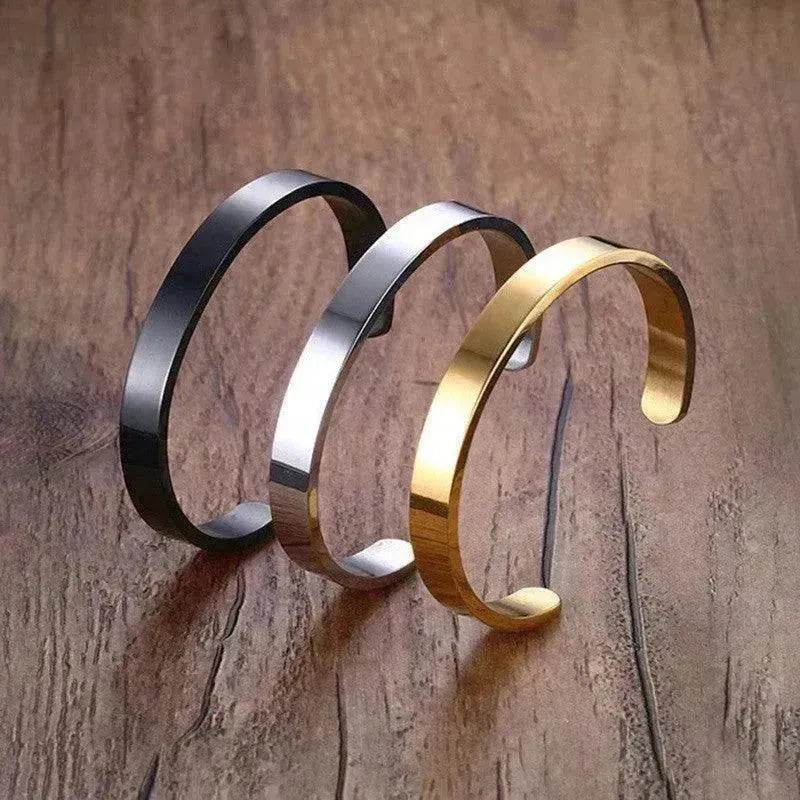 Custom Laser Engraving Smooth Stainless Steel Fine Bangle Jewelry C-shaped Bracelet - Velora