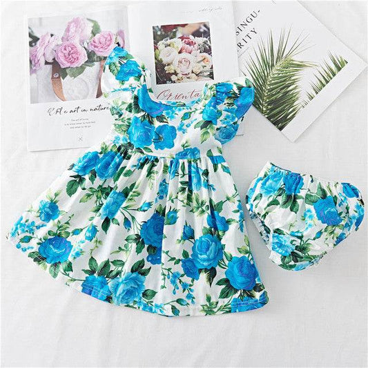 Cotton Baby Ruffled Floral Print Dress - Velora