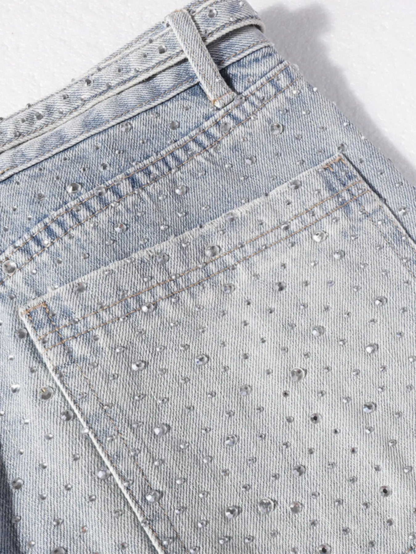 Men's Rhinestone Embellished Wash Relaxed Fit Jeans - Velora