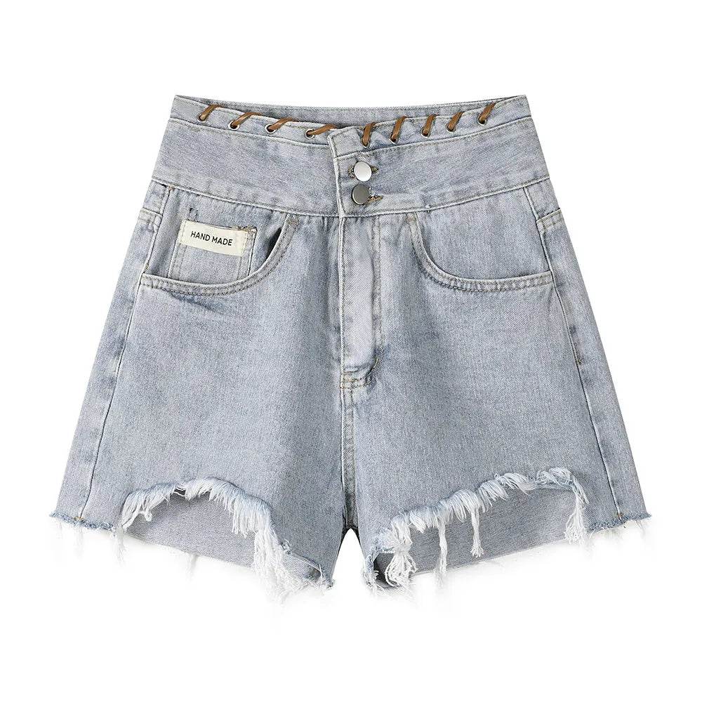 High Waisted Wide Leg Denim Shorts For Women - Velora