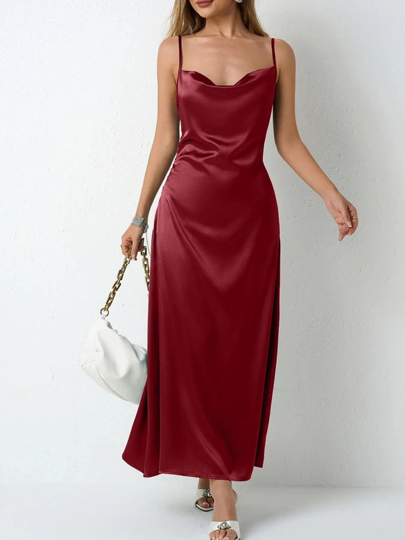 Satin Cowl Neck Cami Dress - Velora
