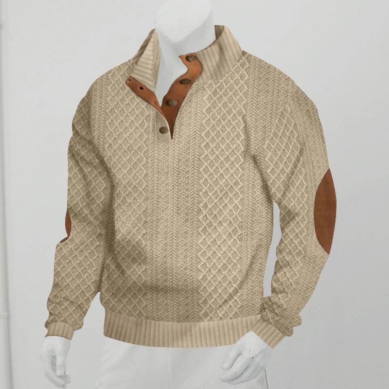 Stand Collar Long Sleeve Jacquard Knitted Pullover Sweater - Velora