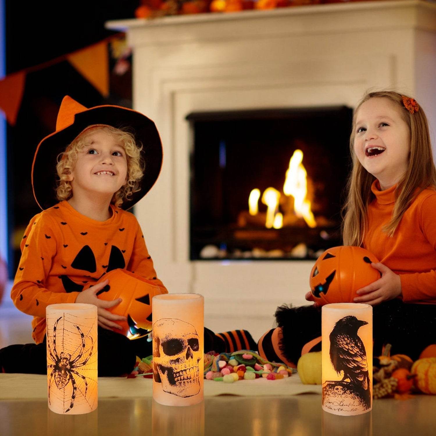 3 Pack Halloween Flameless Candle Lamp With Timer Setting Battery Operated Warm Orange Light Candles For Halloween Party Decoration - Velora